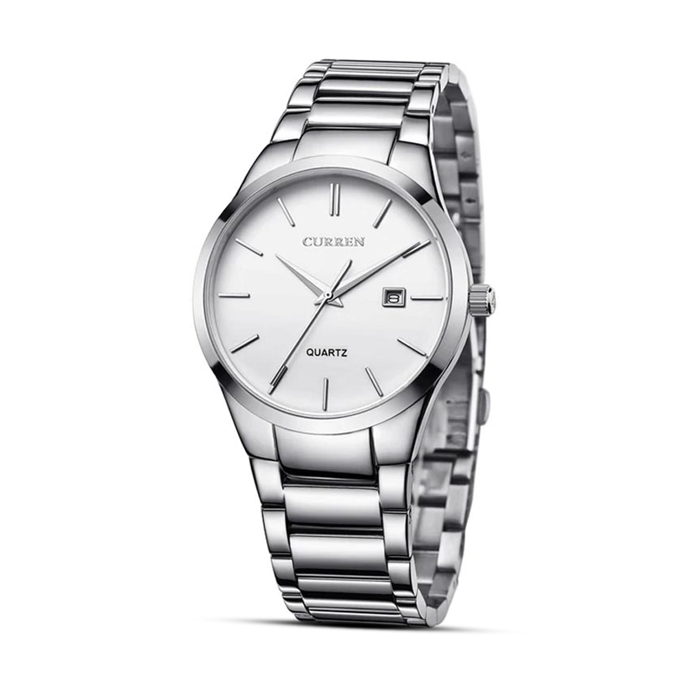 Curren 8106 Stainless Steel Wrist Watch for Men - Silver and White