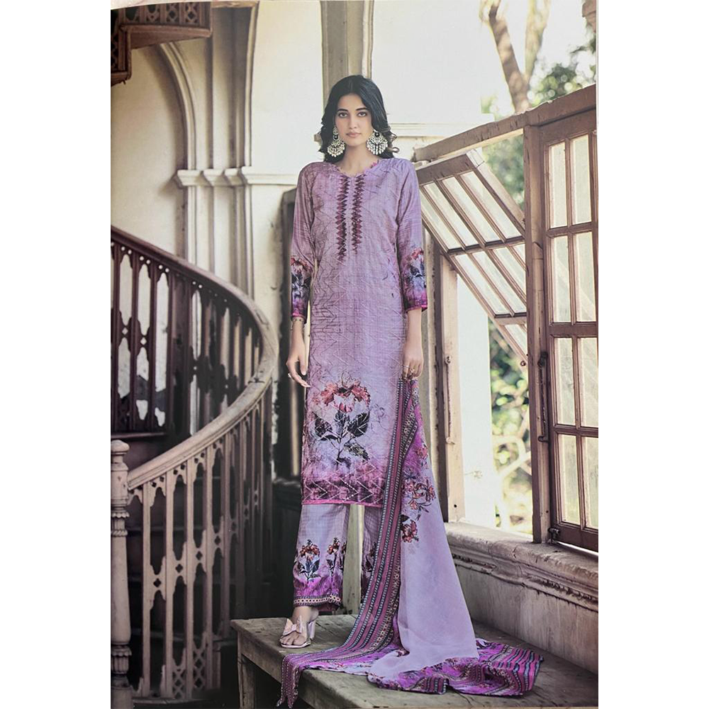 Unstitched Silk Digital Printed Salwar Kameez For Women - Purple - Y6