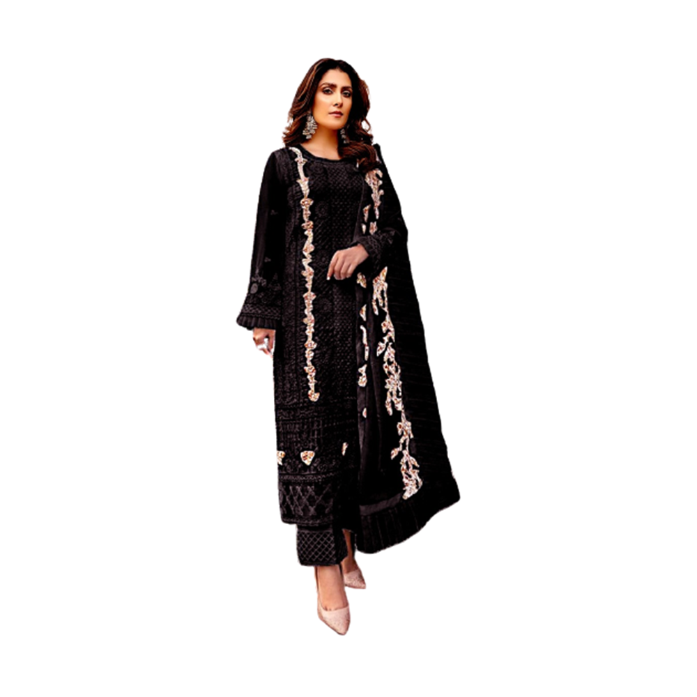 Three Pcs For Women Georgette and Butter Silk - Black