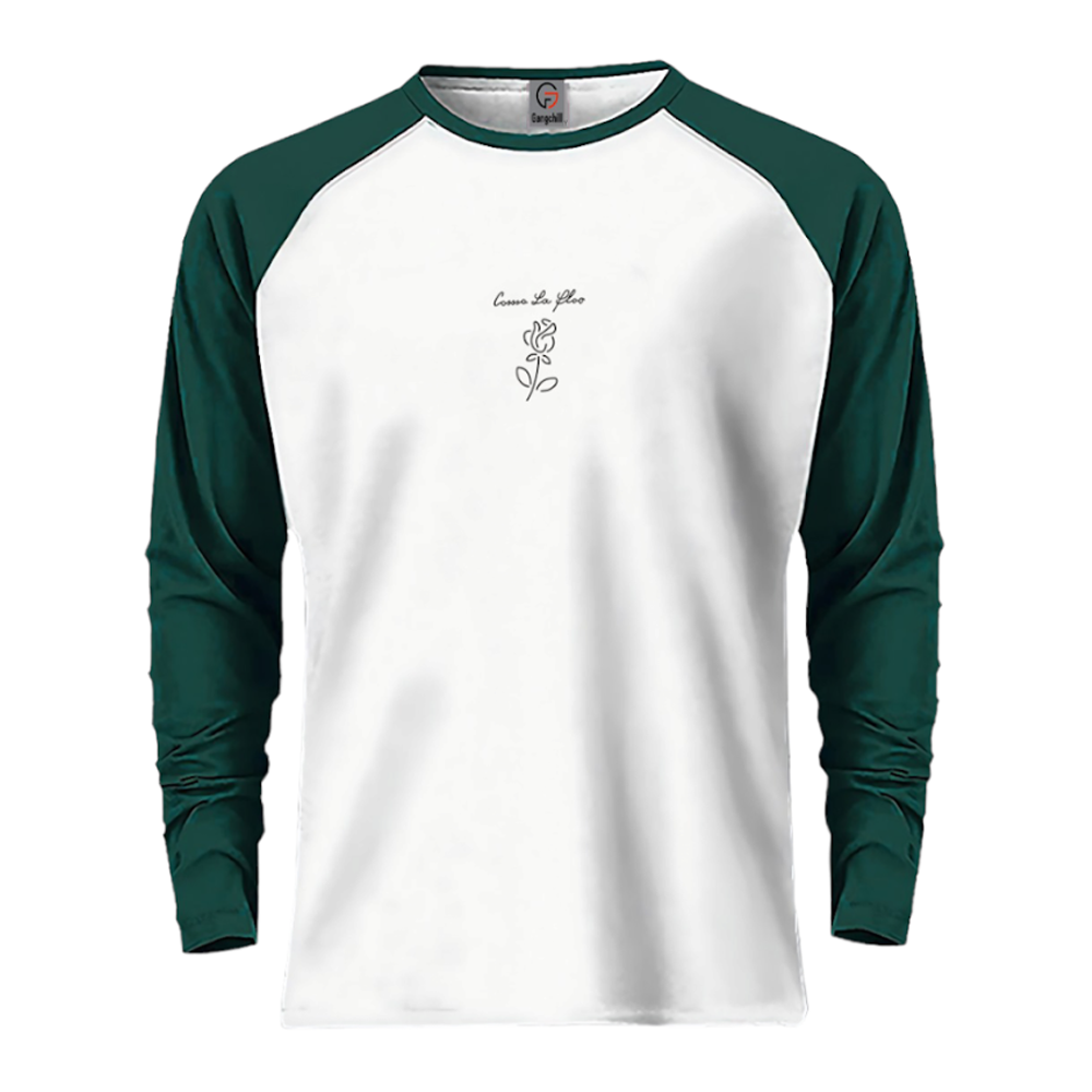 Cotton Premium  Full Sleeve T-Shirt for Men - White and Green - R001