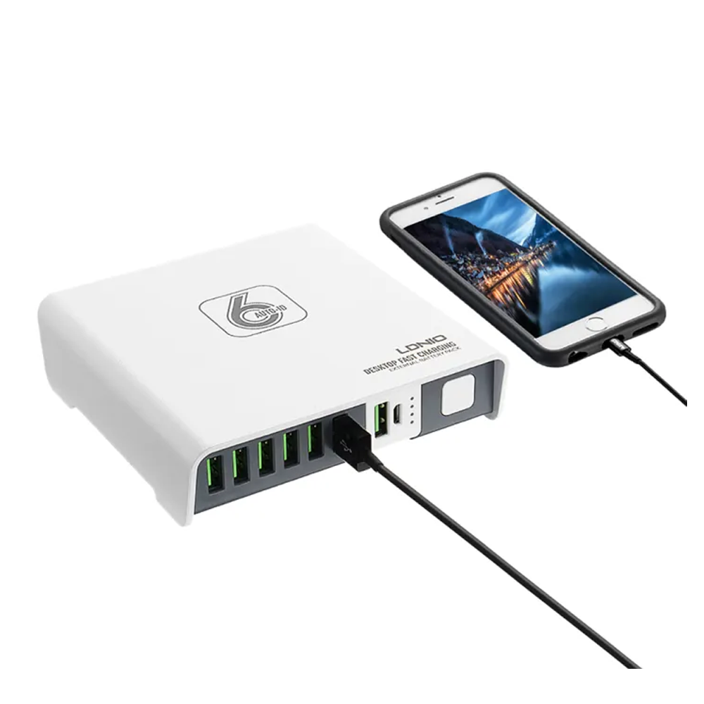 Ldnio A6802 Box Magical Auto-ID 6USB 40W 8A Fast Charger With Powerbank - 1.5M Cable - White