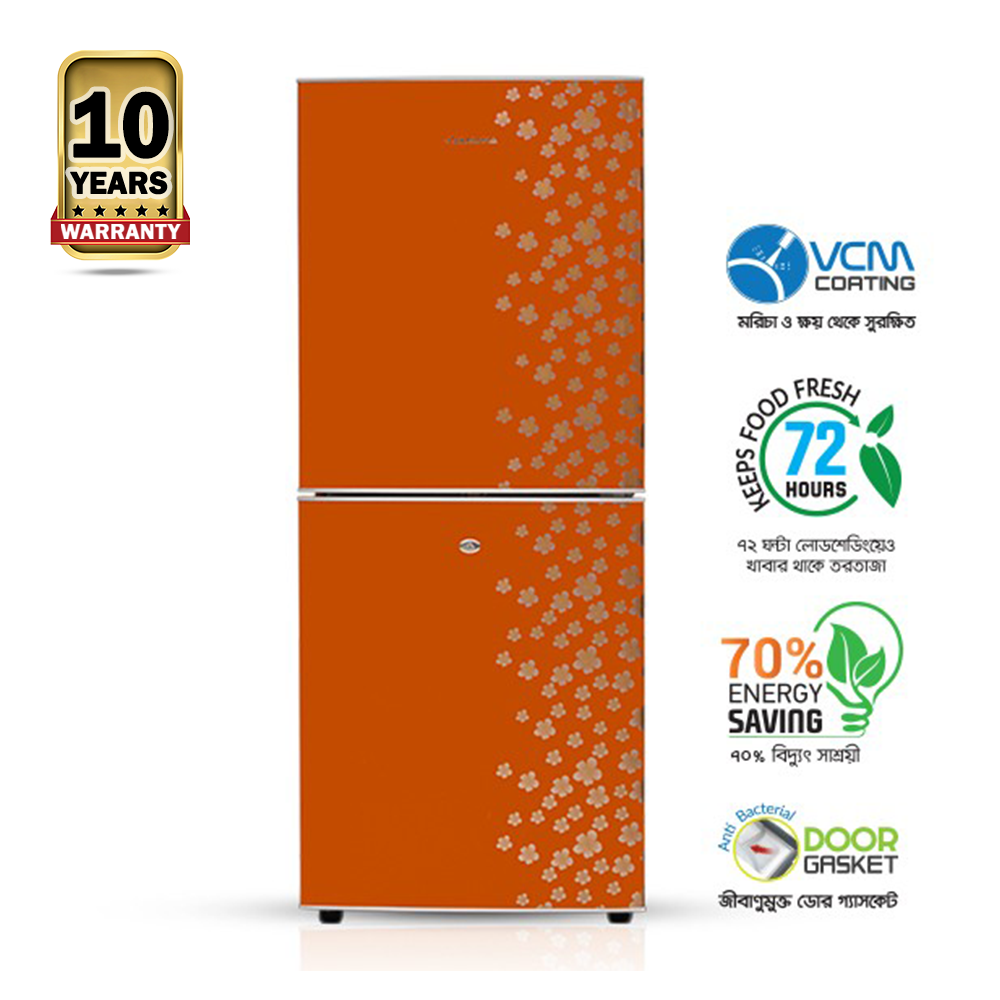 Jamuna JR-UES626300 Refrigerator - 263 Liter - Glossy Shining Orange Flower
