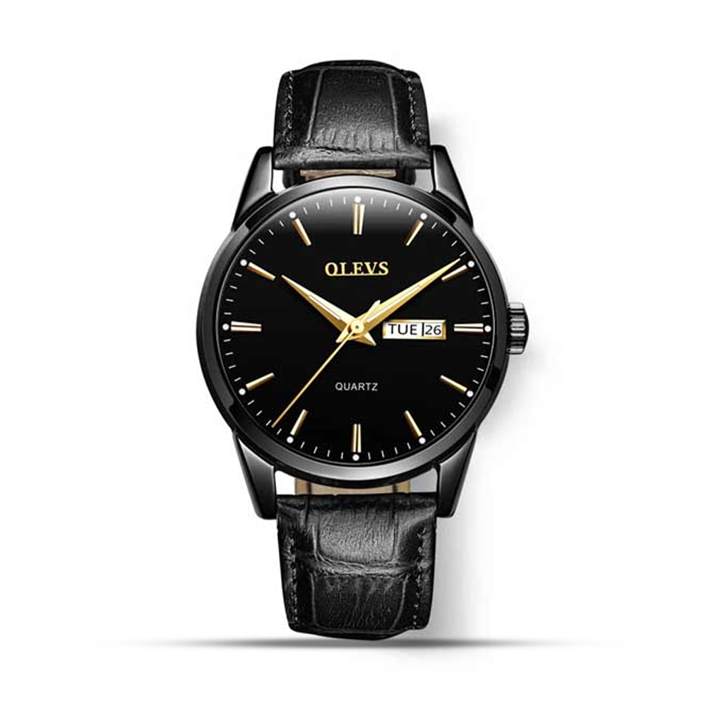 Olevs 6898 PU Leather Wrist Watch For Men - Black