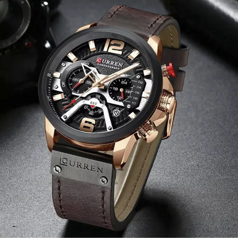 Curren 8329 PU Leather Wrist Watch for Men - Chocolate and Black