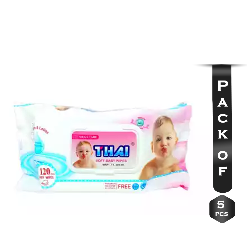 Pack of 5 Pcs Thai Wet Wipes White - 5x120pcs