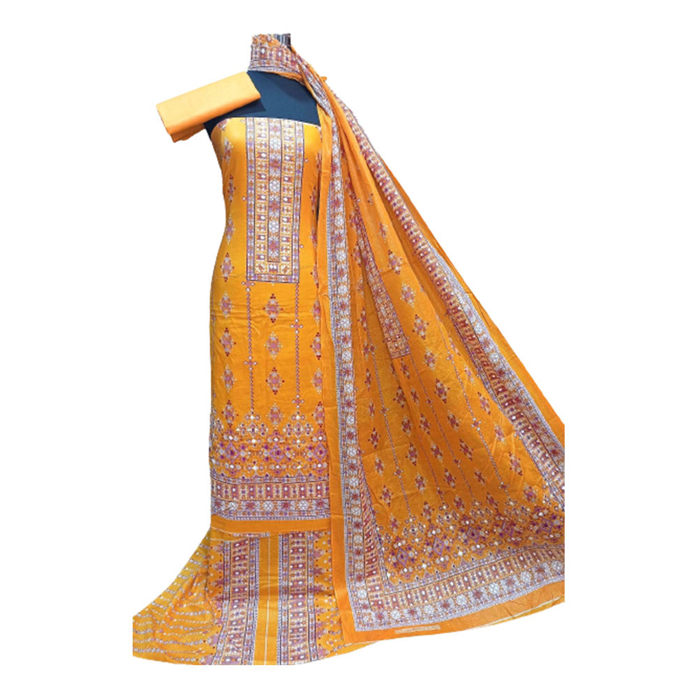 Unstitched Cotton Printed Salwar Kameez For Women - Orange - 3R-F36