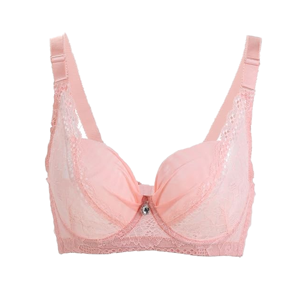 Generic Women Sexy Lace Breathable Underwire Bra Sheer Bralette Non-Padded Bra for Women - Pink