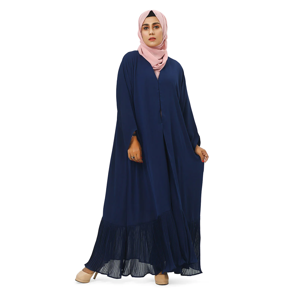 Textured Georgette Hiba Abaya Burkha for Women - Navy Blue - 0723-000204