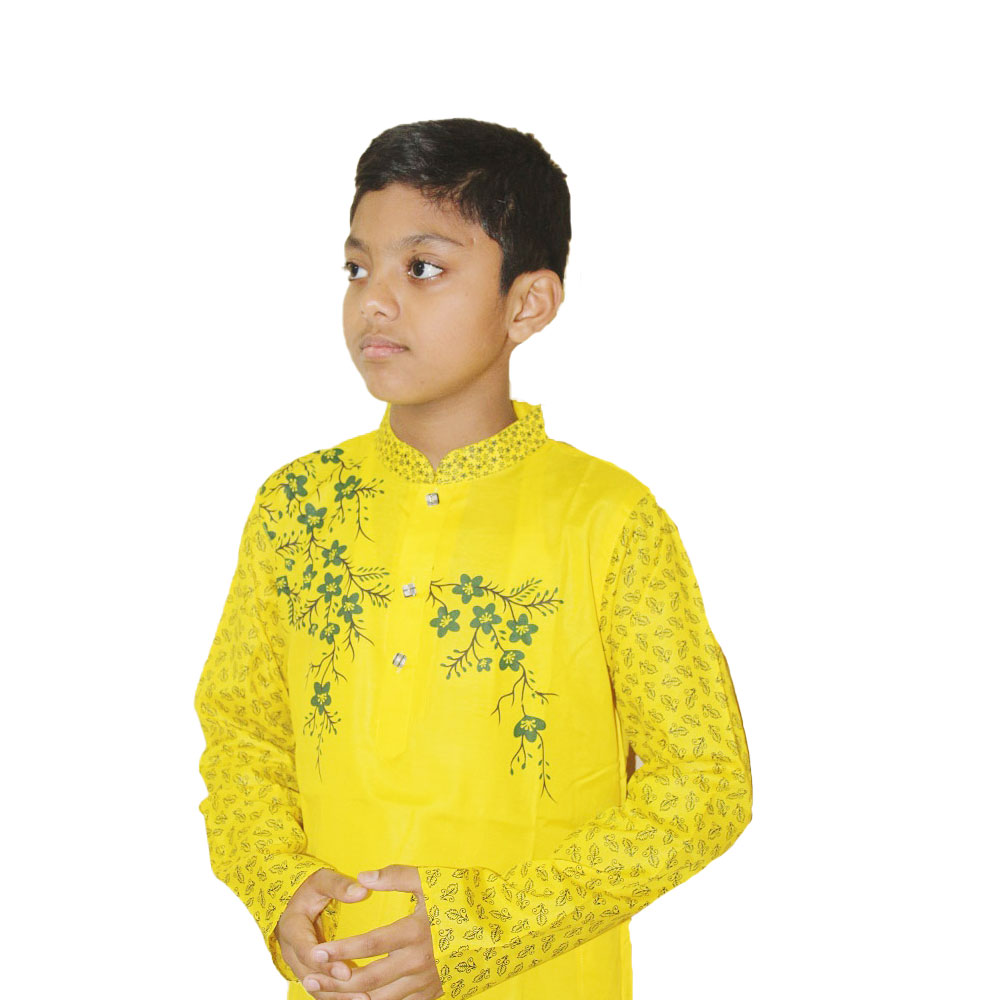 Dupion Silk Panjabi for Kids - Yellow