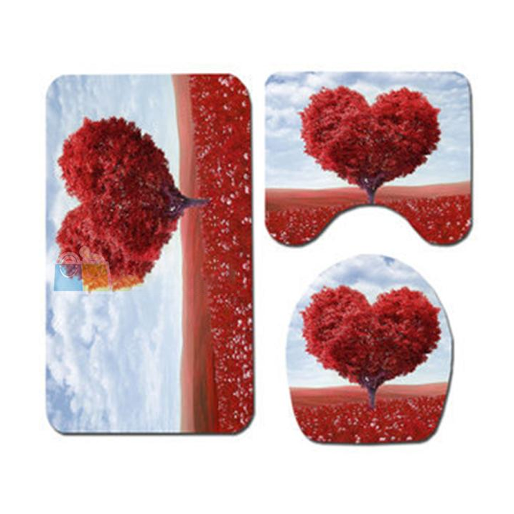 Polyester Fiber Flower Design Toilet Mat Set - 3 Pcs - Multicolor