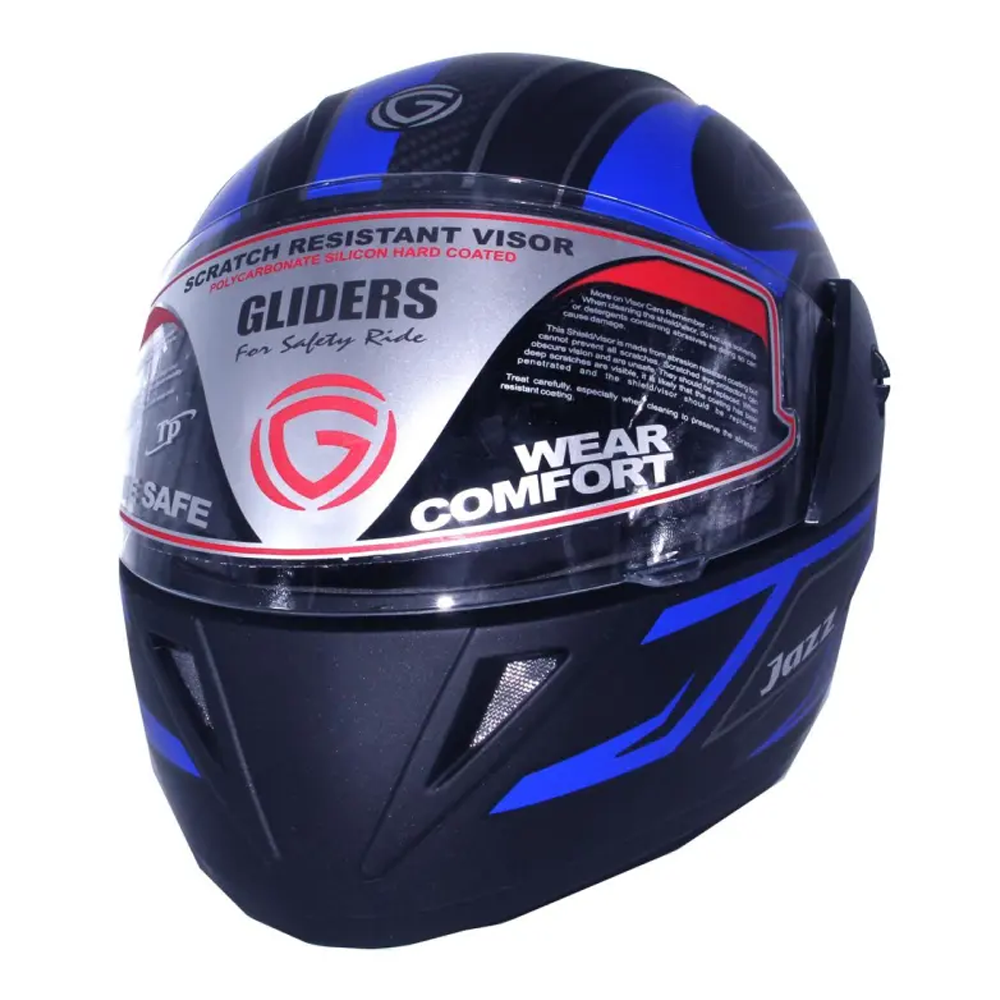 Gliders Jazz D8 Full Face Bike Helmet - M Size - Matt Black and Blue