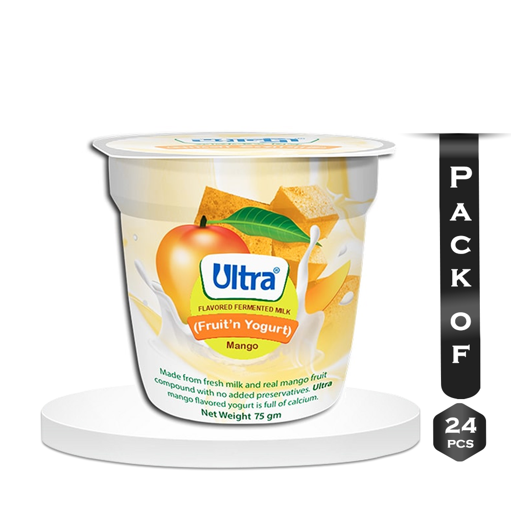 Pack of 24 Pcs Ultra Fruitn Mango Yogurt - 75 gram