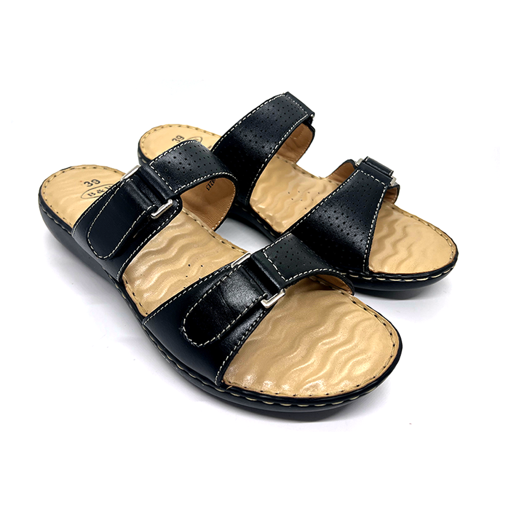 Black and White Anatomic Sole Leather Sandal For Ladies - 32010213 - Black