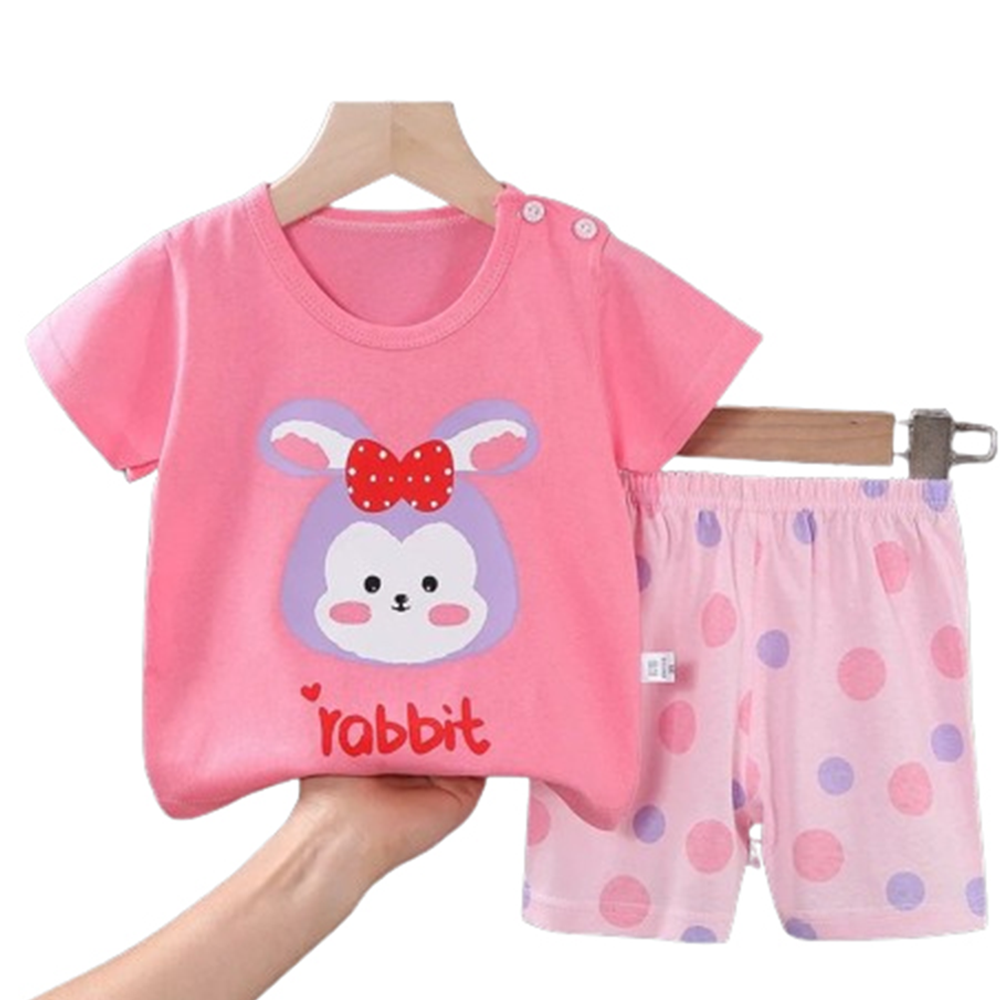 Cotton T-Shirt and Half Pant Set For Kids - Salmon - BM-93