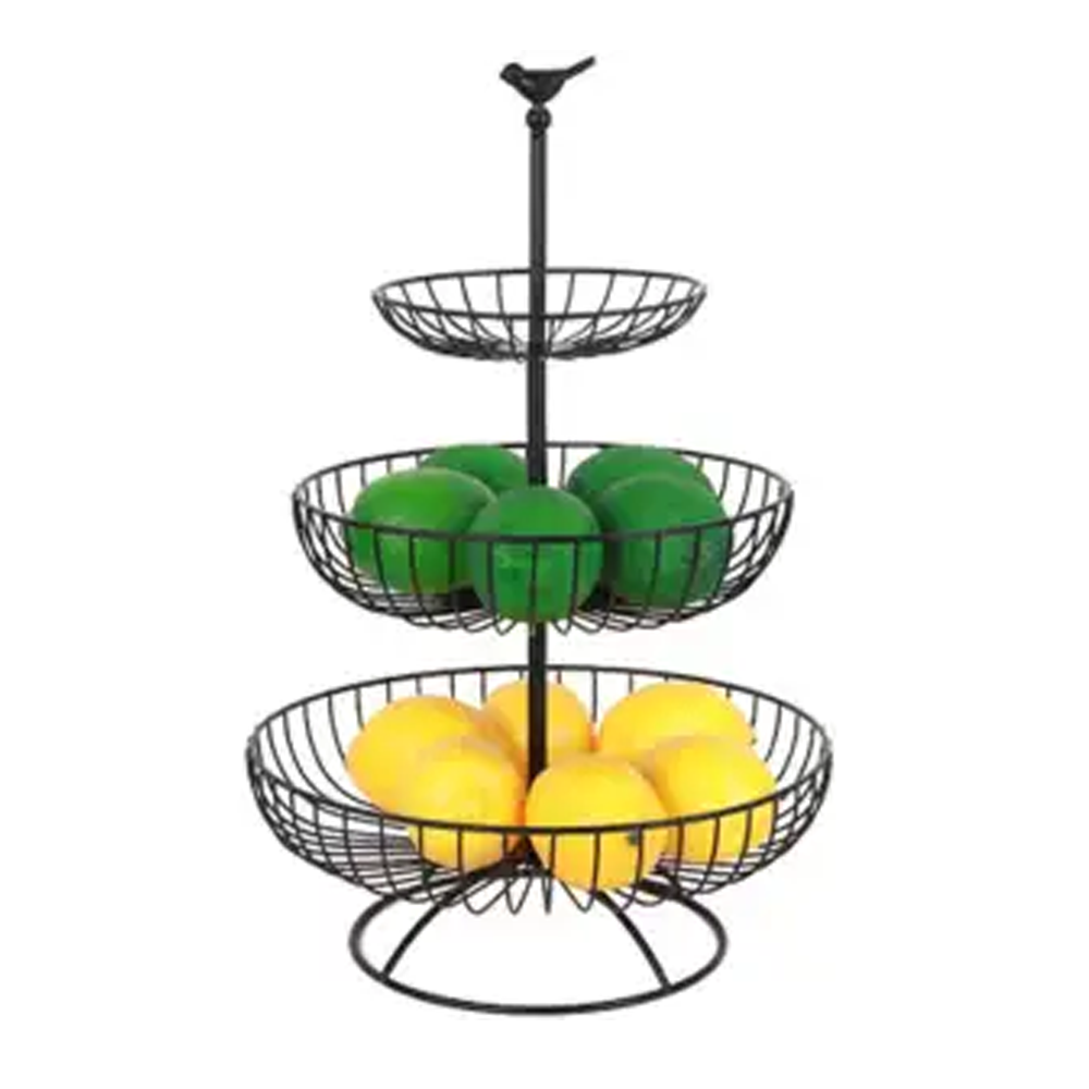 Metal Household 3 Tier Fruit Plate Countertop Stand Storage Basket - Black