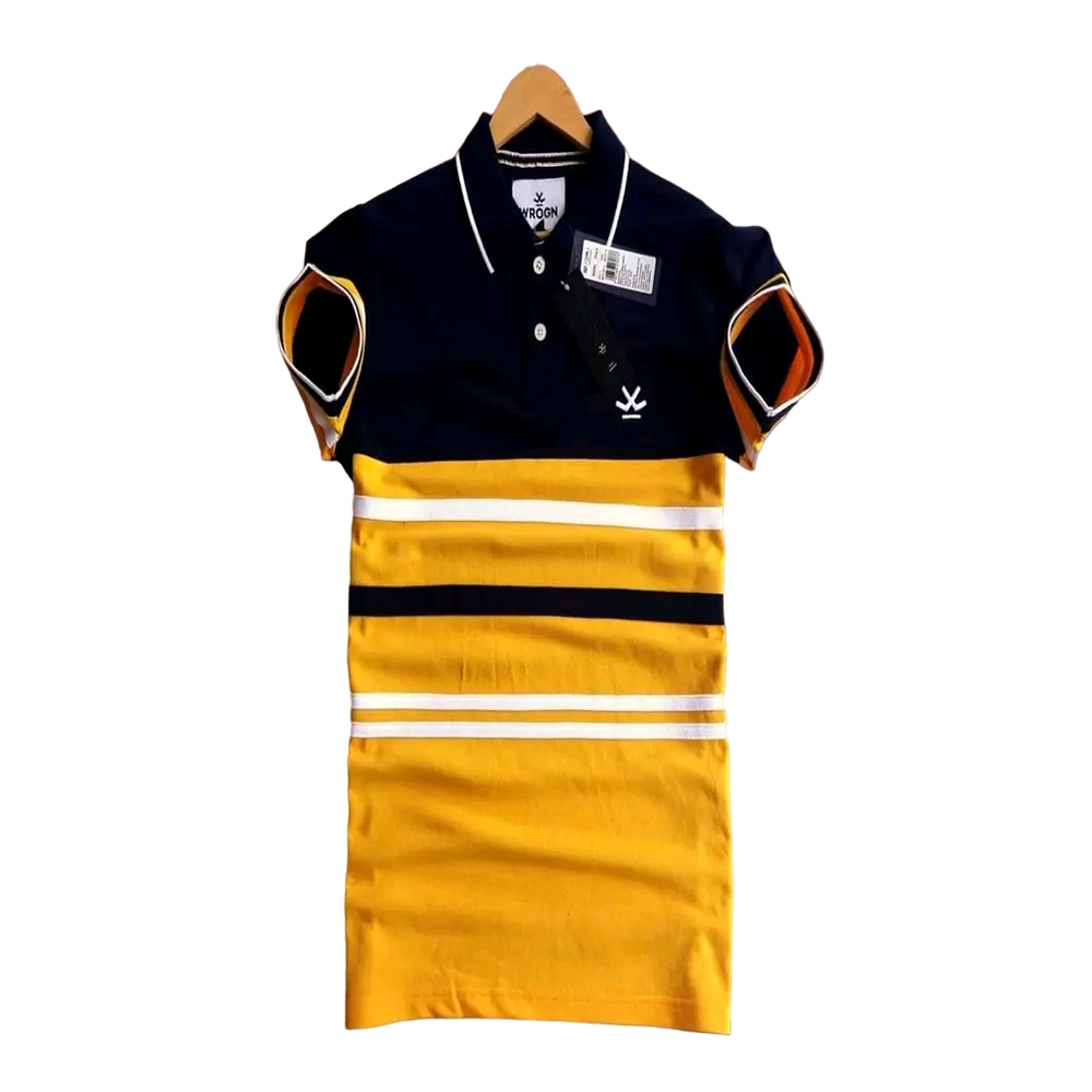 Pique Cotton Polo Shirt for Men - Black and Yellow