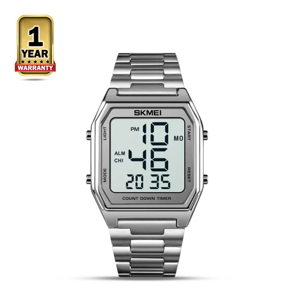 SKMEI 1735 Stainless Steel Digital Watch For Men - White and Silver