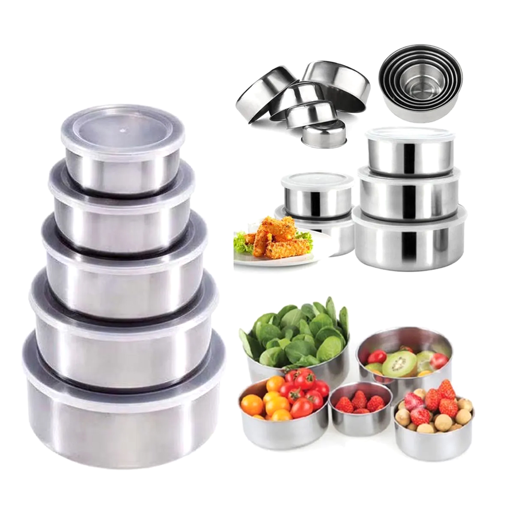 Tiffin Box Stainless Steel 5Pcs With Plastic Cover - Silver