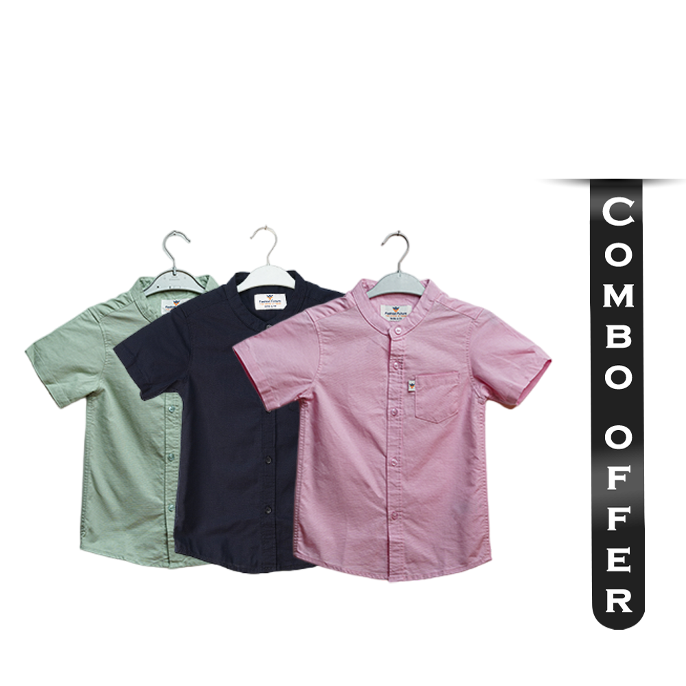 Combo Pack -3 Oxford Cotton Short Sleeves Shirt for Boys