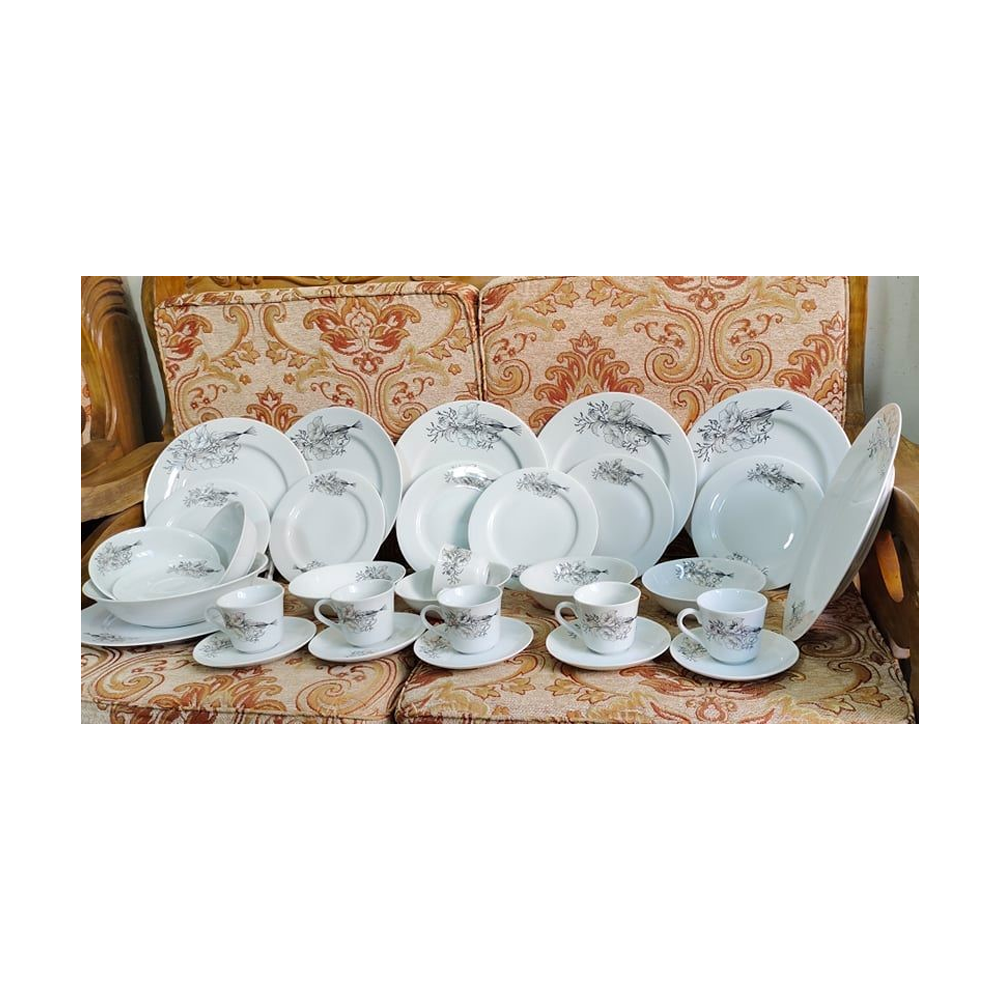 Set of 32 Pcs Meri Gold Design Ceramic Dinner Set - White