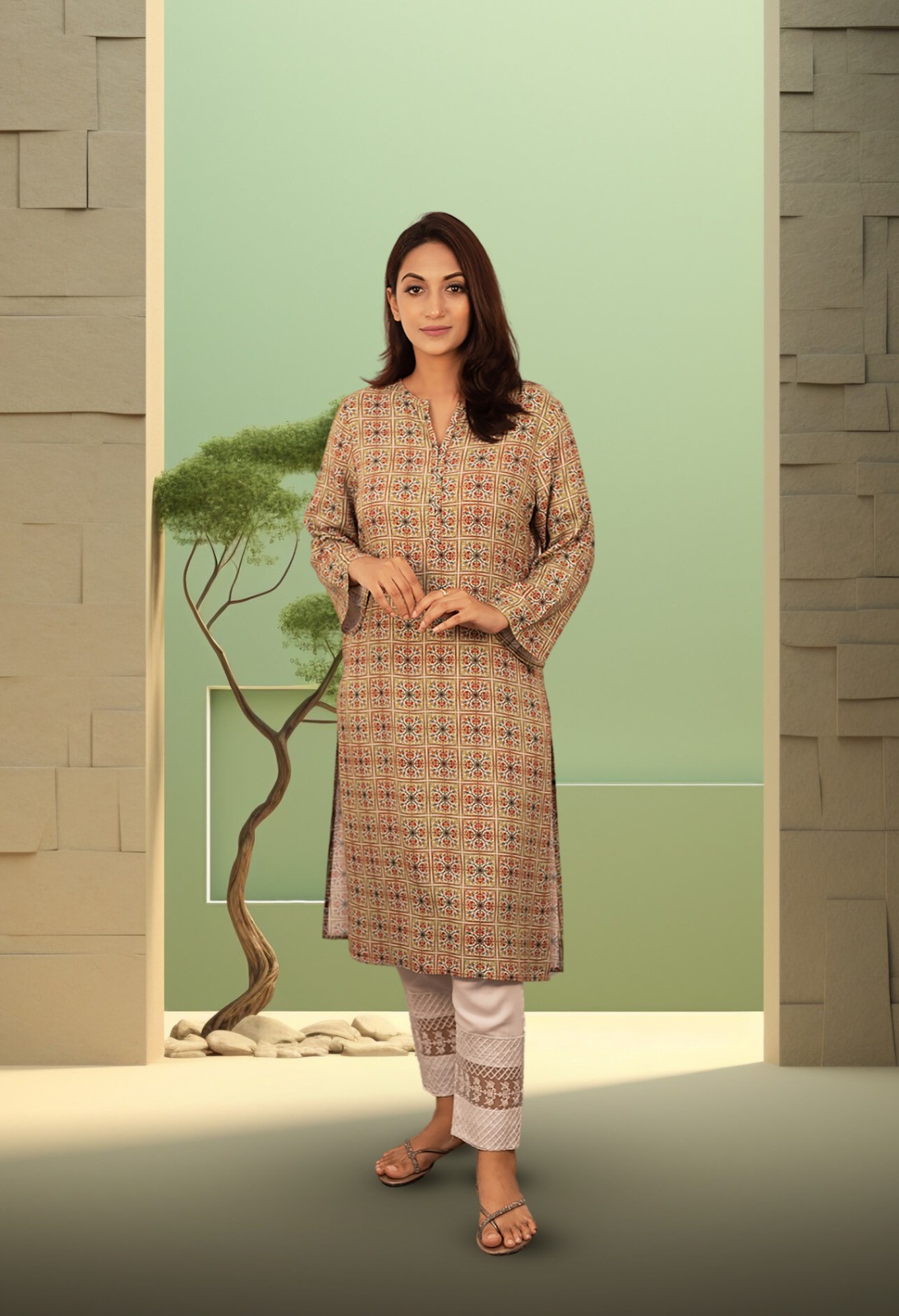 Basra Viscose Kurti For Women - Ochre - ELV016