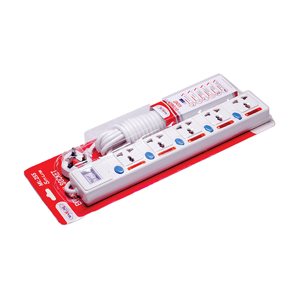 Maxline ML-255 Extension Socket/Multiplug 5 Port - White