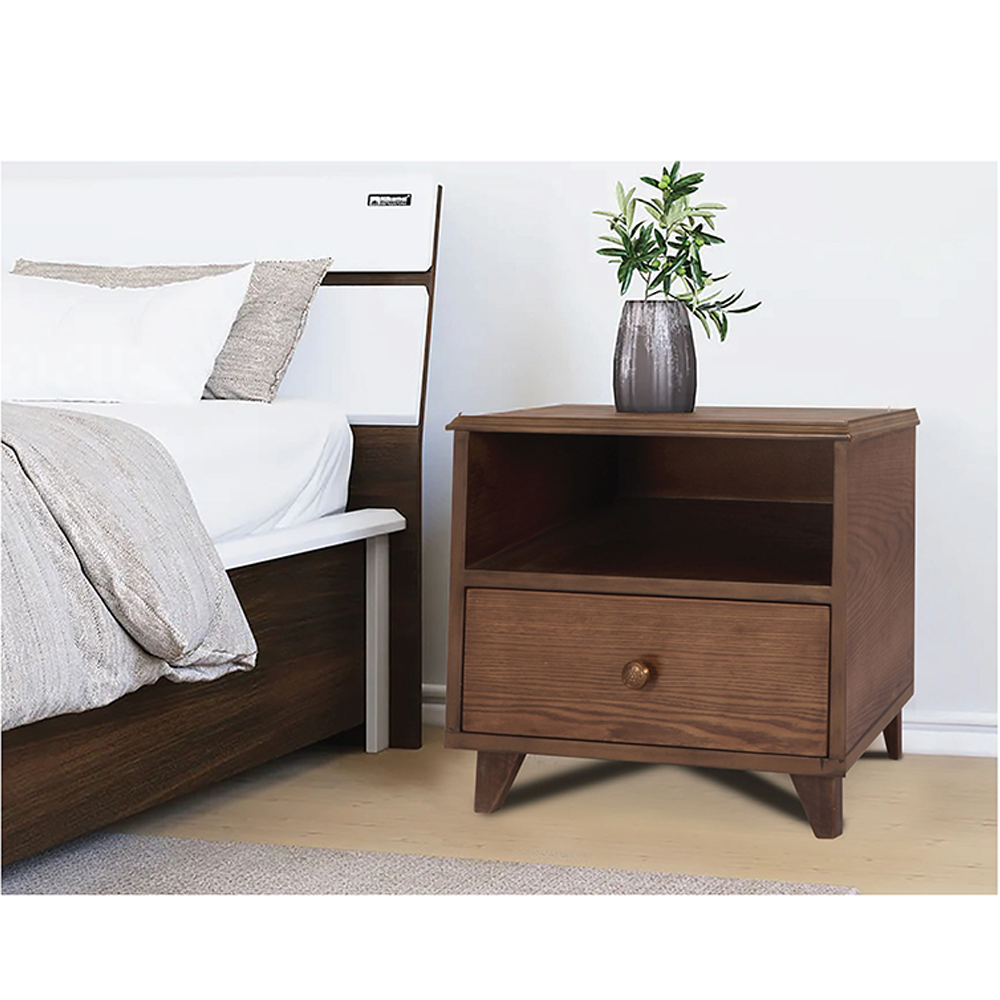 Delta Furnishers DIL-BST-102 Beech and Veneered Process Wood Bed Side Table - Lacquer and Santa Fe