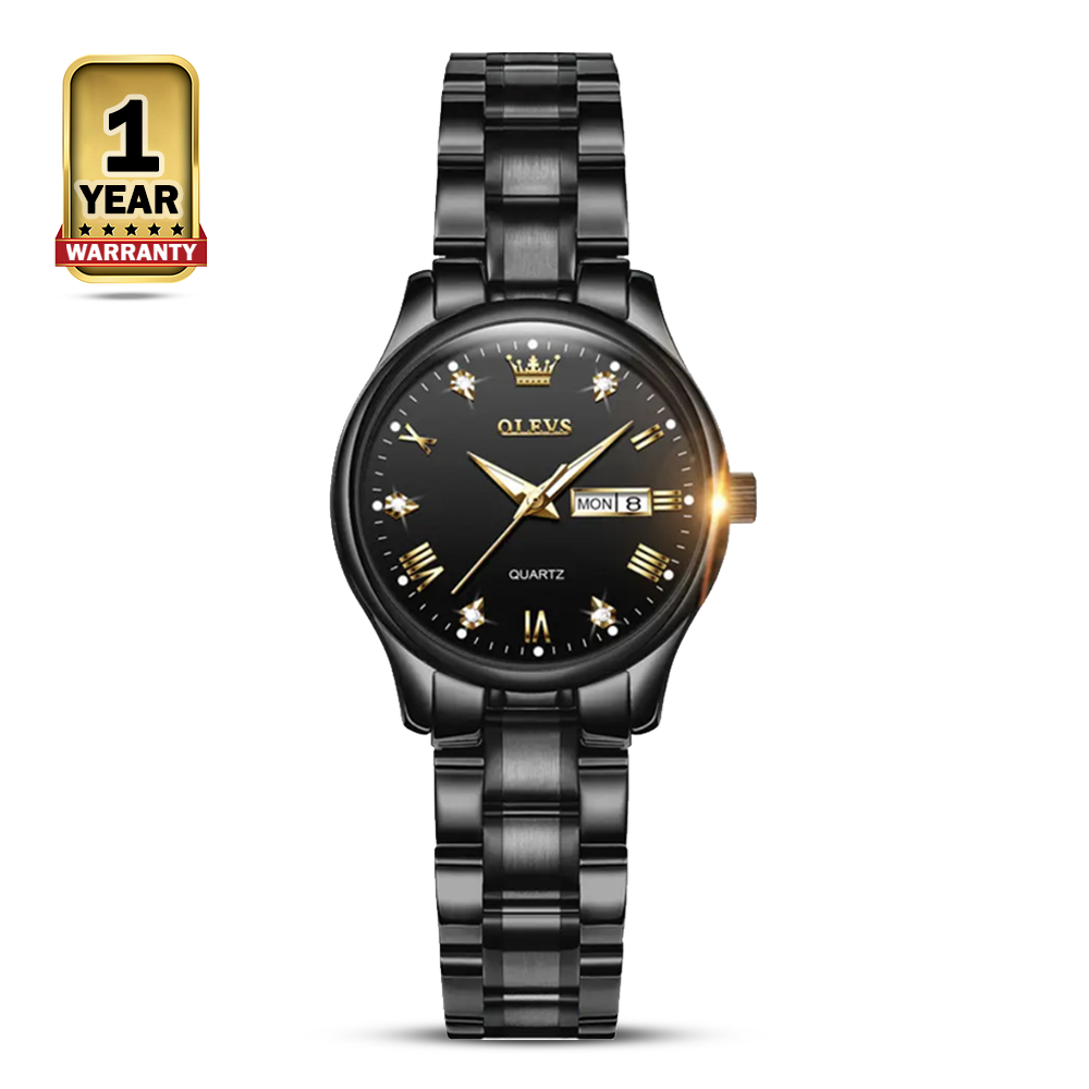 Olevs 5563 Stainless Steel Waterproof Quartz Wrist Watch For Women - Black