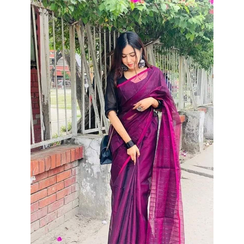 Half Silk Saree For Women - Purple - SP-N02