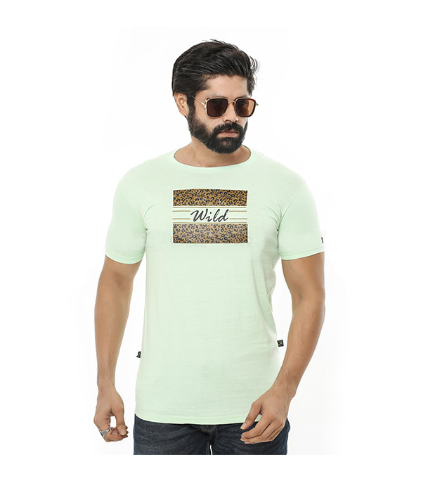 Cotton Short Sleeve T-Shirt for Men - Light Cyan 