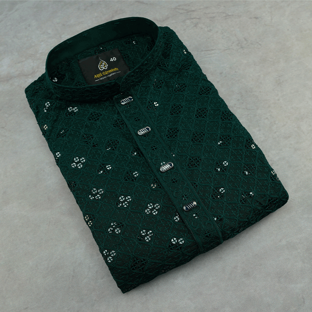 Sequence Embroidered Panjabi for Men - Green