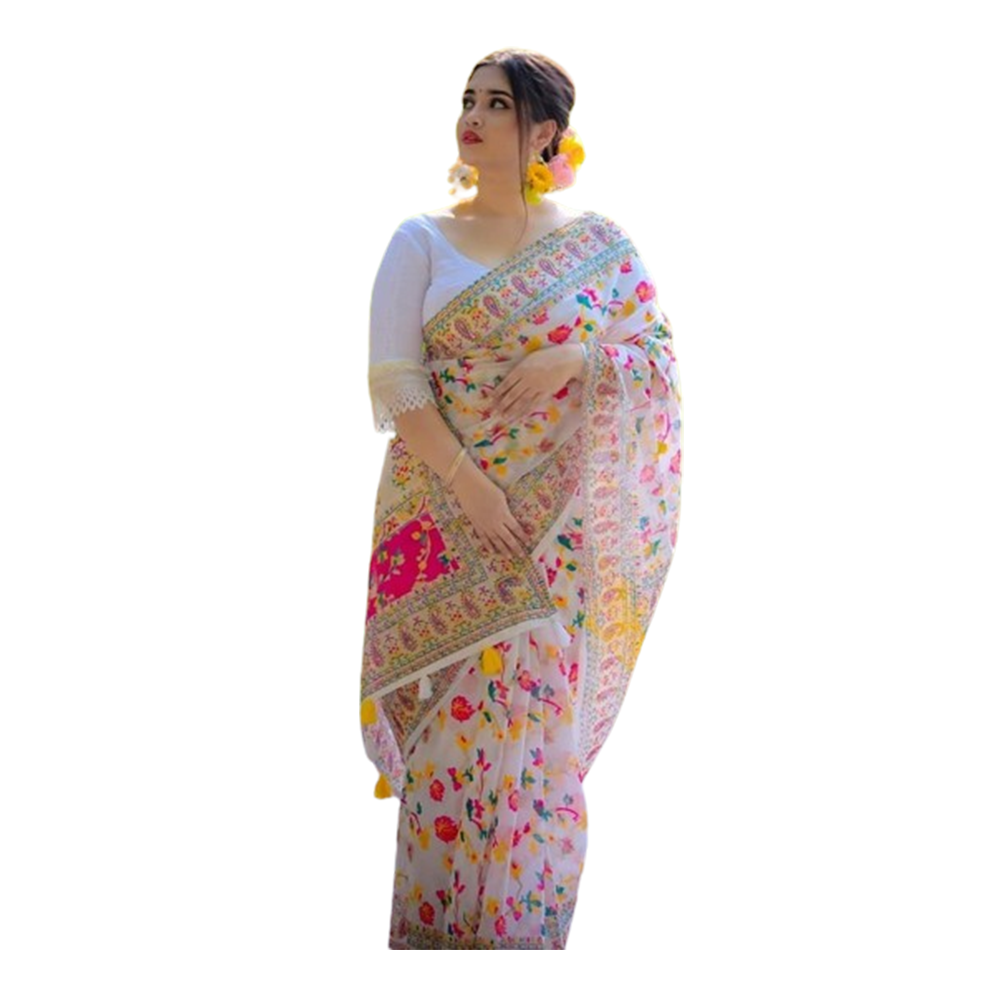 Half Silk Saree For Women - Multicolor - 4303