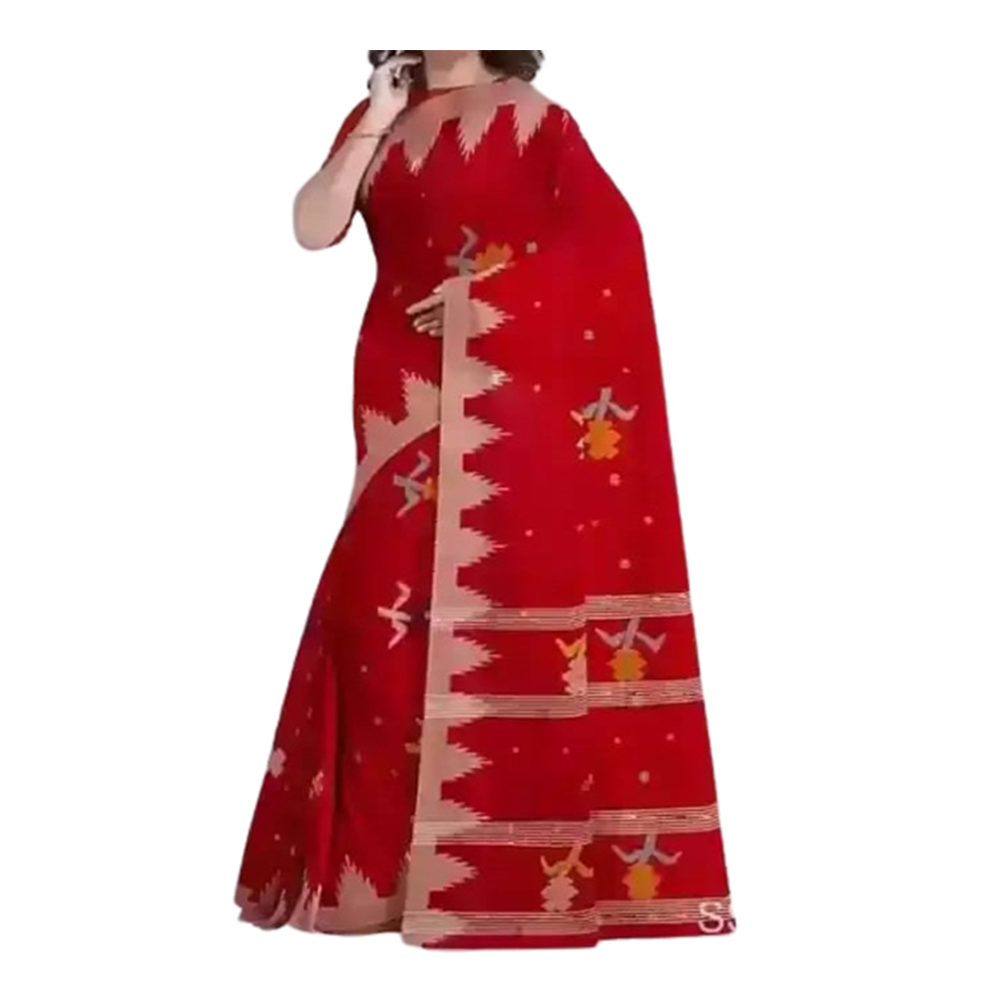 Half Silk Cotton Printed Monipuri Saree For Women - Red - SP-H07