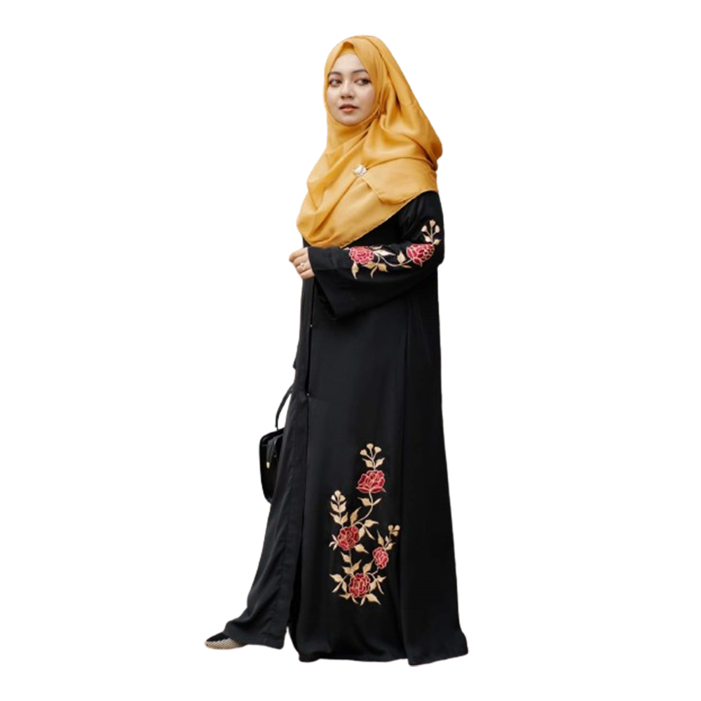 Dubai Cherry Embroidered Gopal Borkha With Hijab - Black