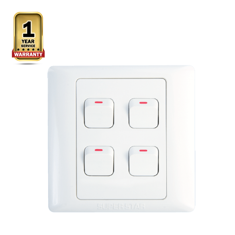 SuperStar Lotus 4 Gang 1 Way Switch - White