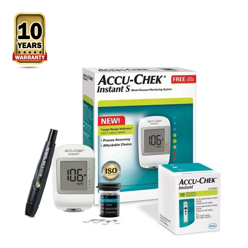 Accu Chek Instant S Blood Glucose Meter with 10 Pcs Strip