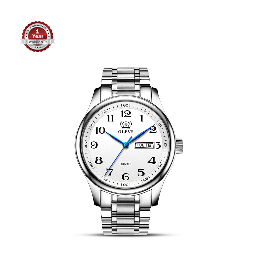 Olevs 5567 Stainless Steel Analog Wrist Watch For Men - White and Silver