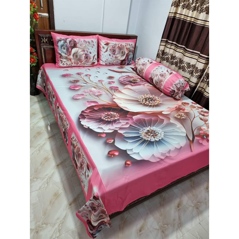 China Cherry Cotton King Size 3D Design Bedsheet With Pillow Covers - Multicolor - HS-00057