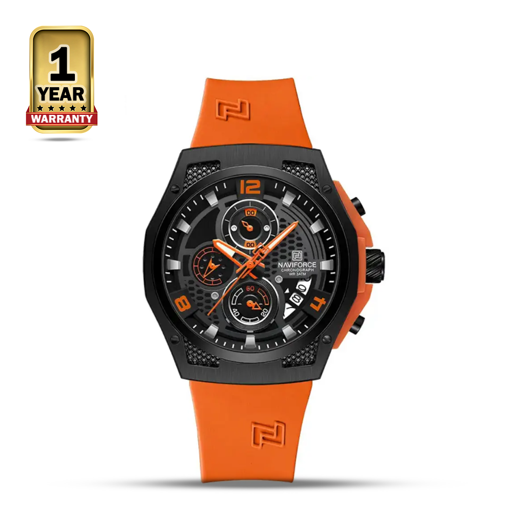 NAVIFORCE 8051 Silicone Casual Sports Wrist Watch For Men - Orange Black