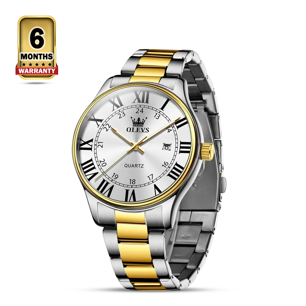 Olevs 2911 Stainless Steel Quartz Wrist Watch For Men - Silver and Gold