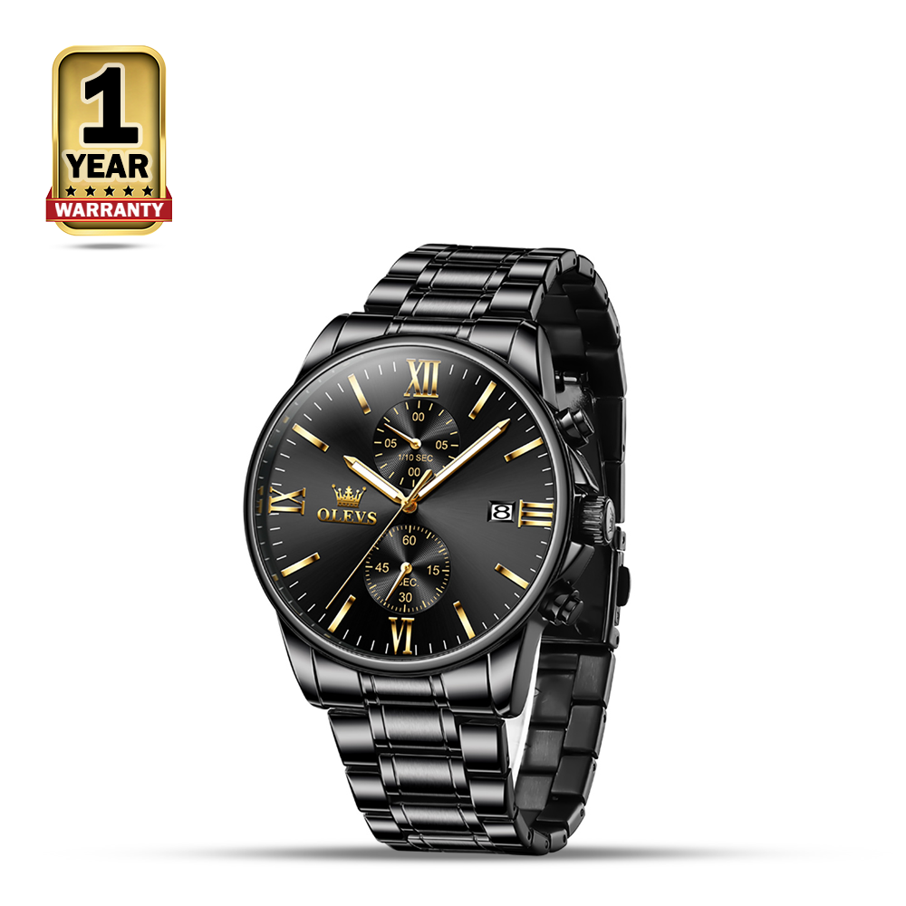 OLEVS 2886 Stainless Steel Analog Watch For Men - Black And Golden