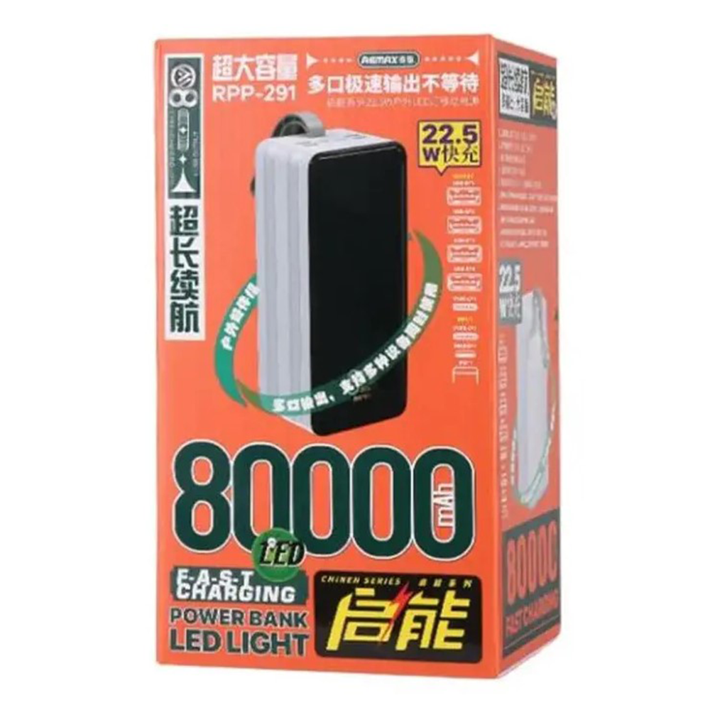 Remax RPP-291 QC Fast Charging Power Bank with LED Light - 80000mAh - White