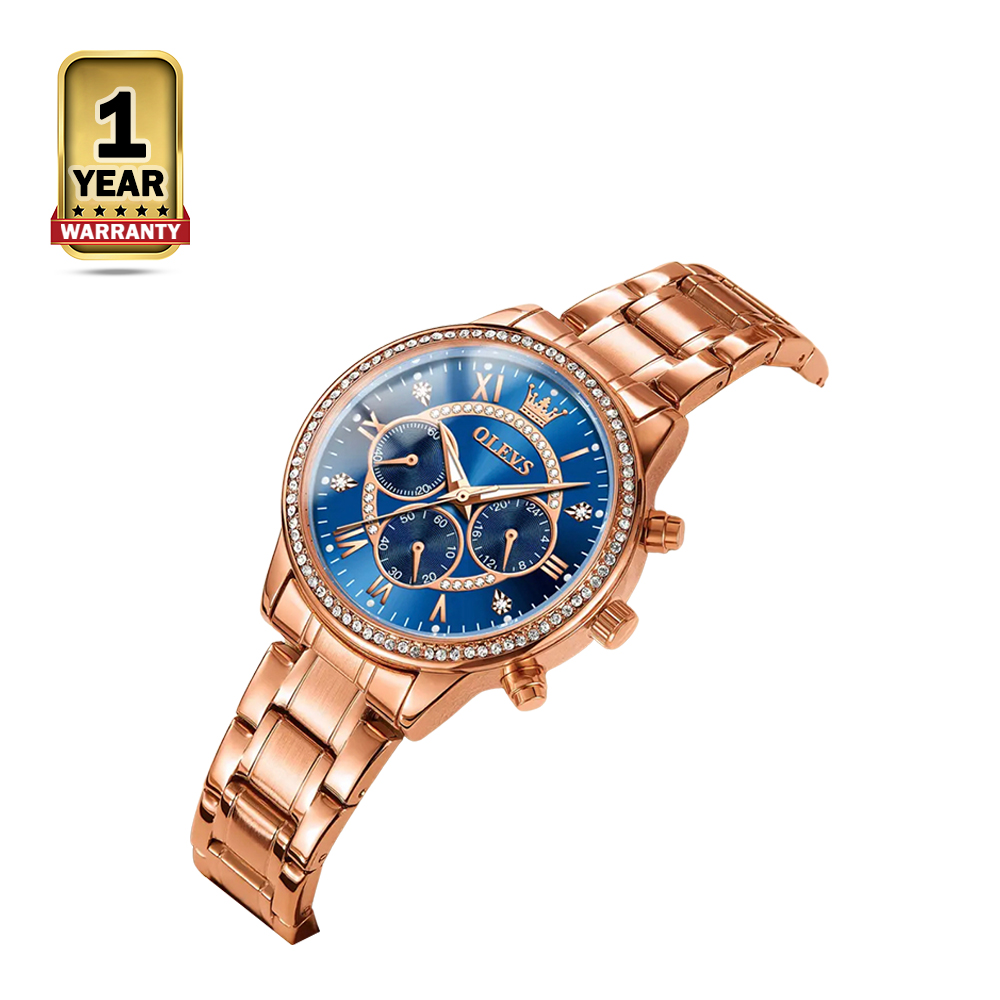 Olevs TY715 Diamond Luxury Elegant Quartz Watch For Women - Rose Gold and Blue