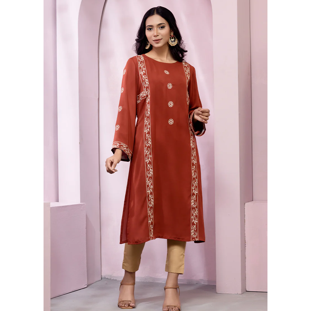 Cherry Georgette Kurti for Women - Maroon Red - 1222-000072