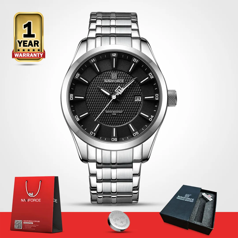 Naviforce 8032 CH Stainless Steel Watch for Men - Silver Black