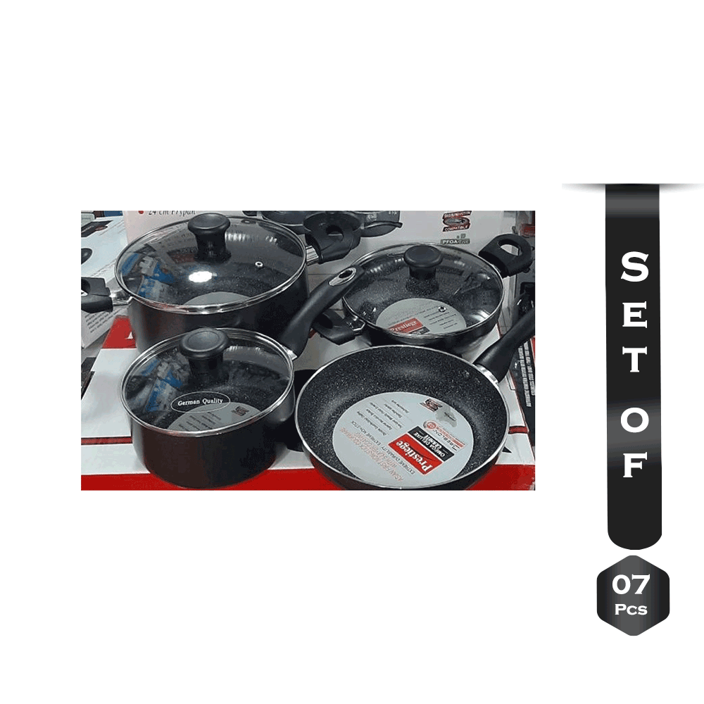 Set of 7 Pcs Prestige Granite Coated Induction Bottom Cookware Black