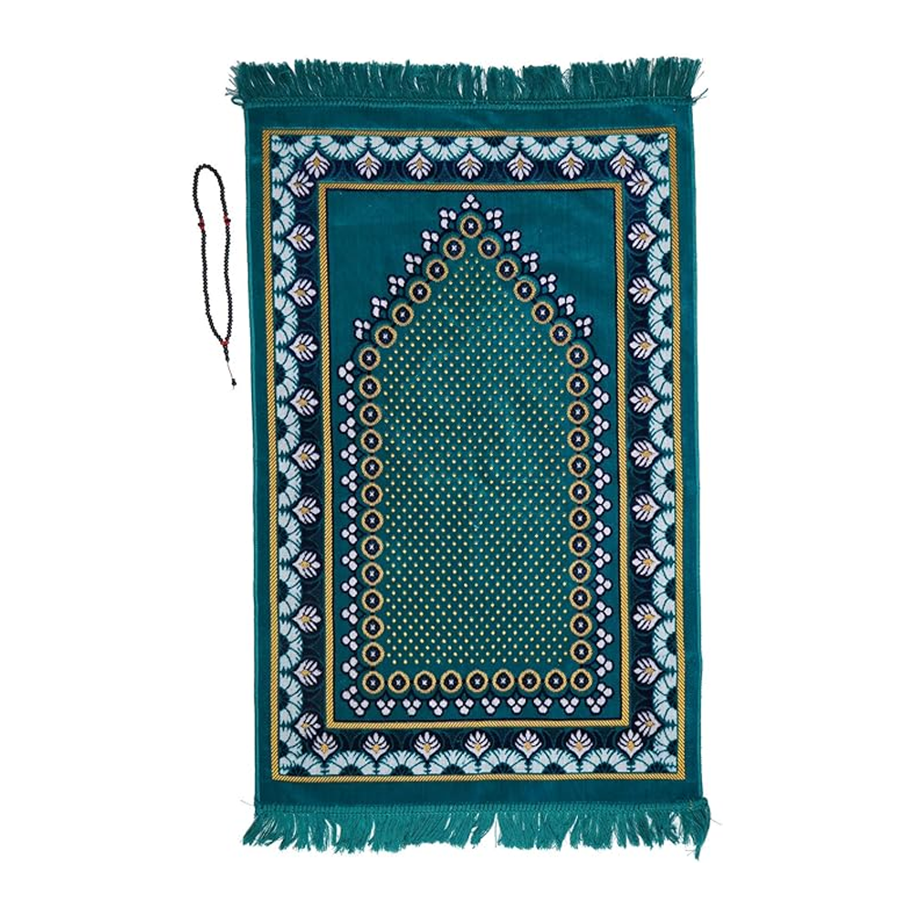 Generic Velvet Islamic Prayer Mat With Prayer Beads Tasbih Free - Turquosie