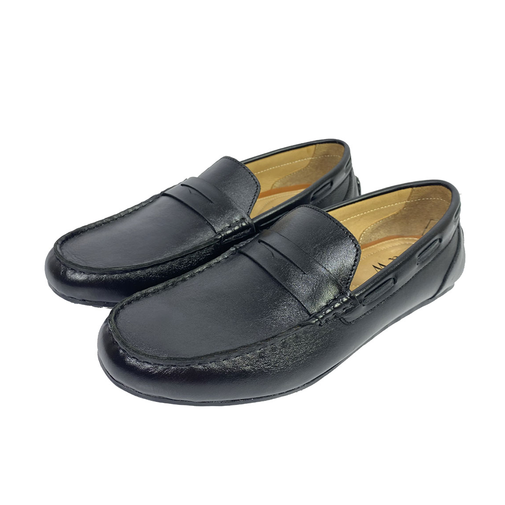 Black and White Casual Leather Loafer For Men - 31020120 - Black