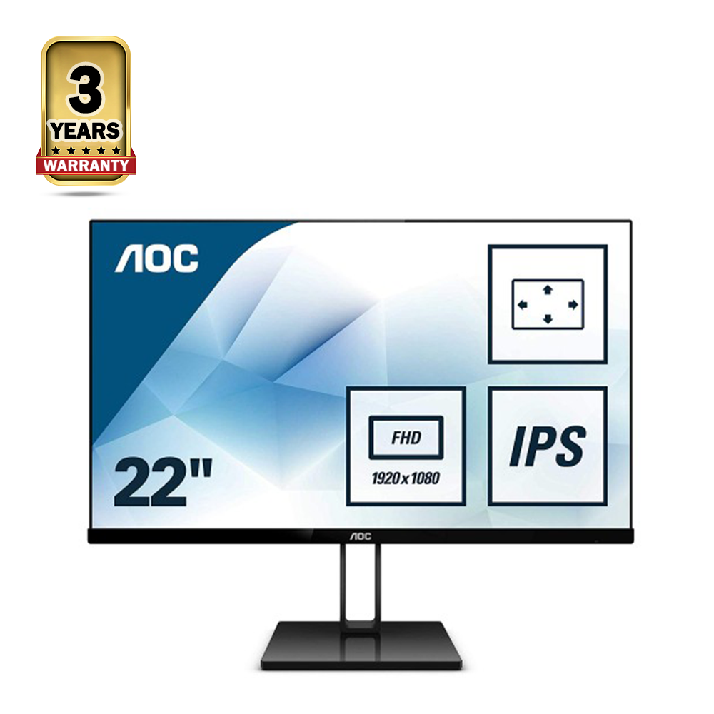 AOC 22V2Q Full HD Borderless Flicker Free IPS Monitor - 21.5 Inch - Black