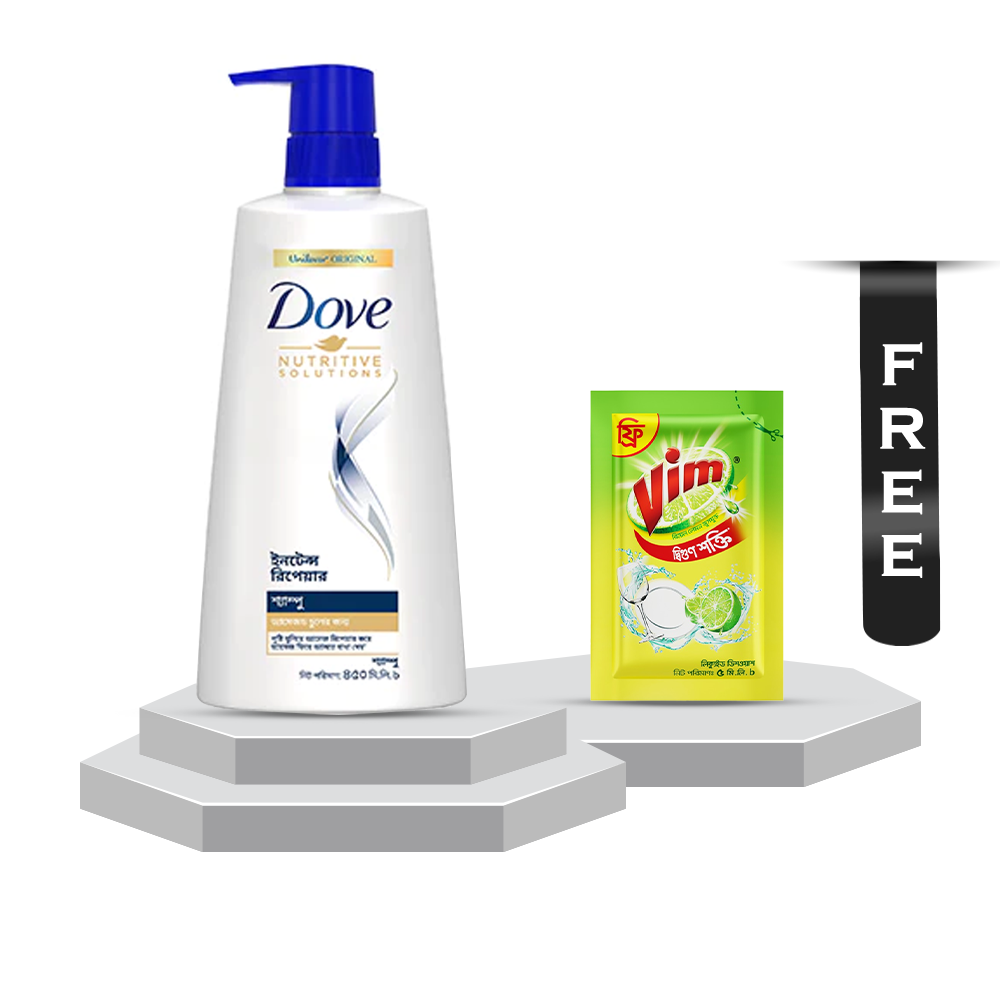 Dove Intense Repair Shampoo - 450ml With Vim Liquid Dish Washer - 5ml Free